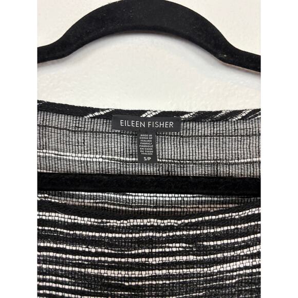 Eileen Fisher Black Illusion Organic Linen Mesh Bateau Neck Top Small - Picture 6 of 6